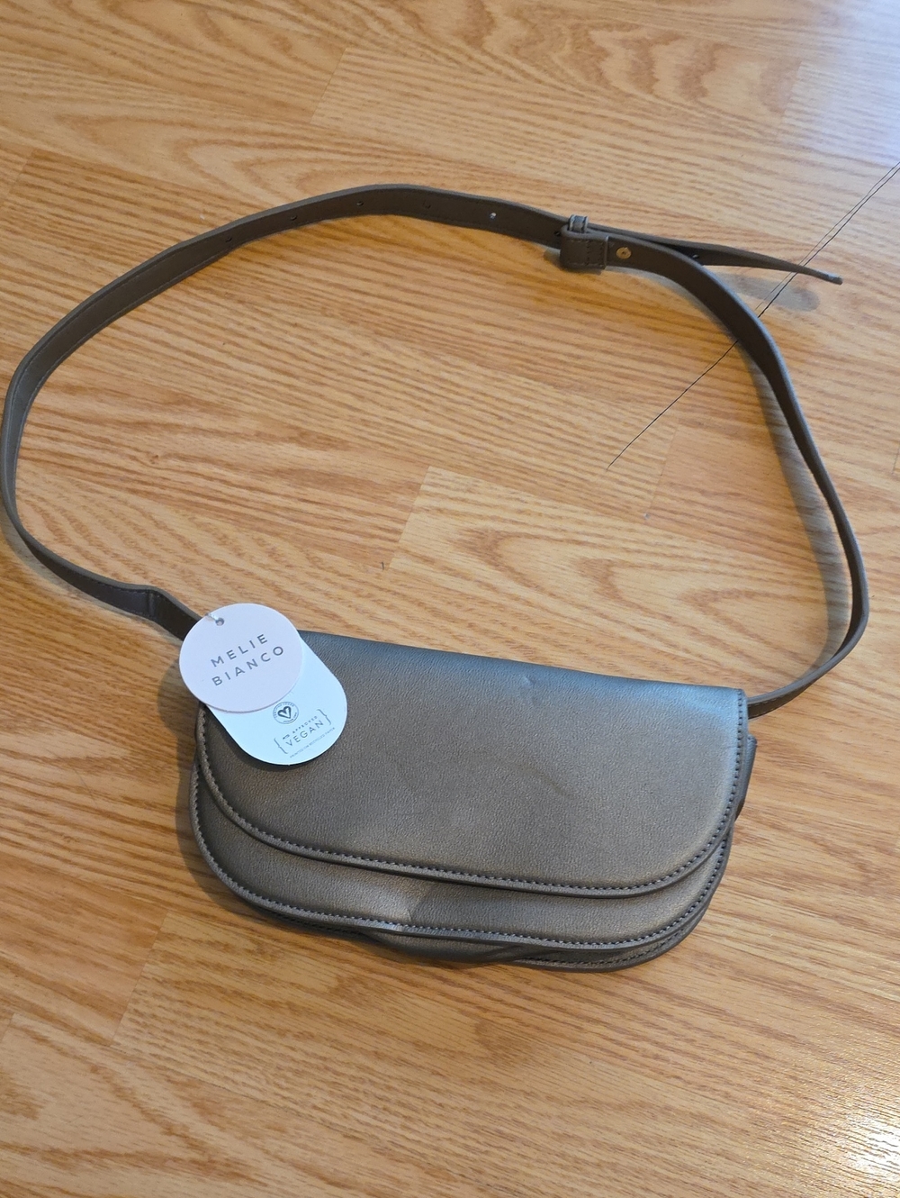 Melie Bianco Pewter Vegan Leather Shoulder Bag